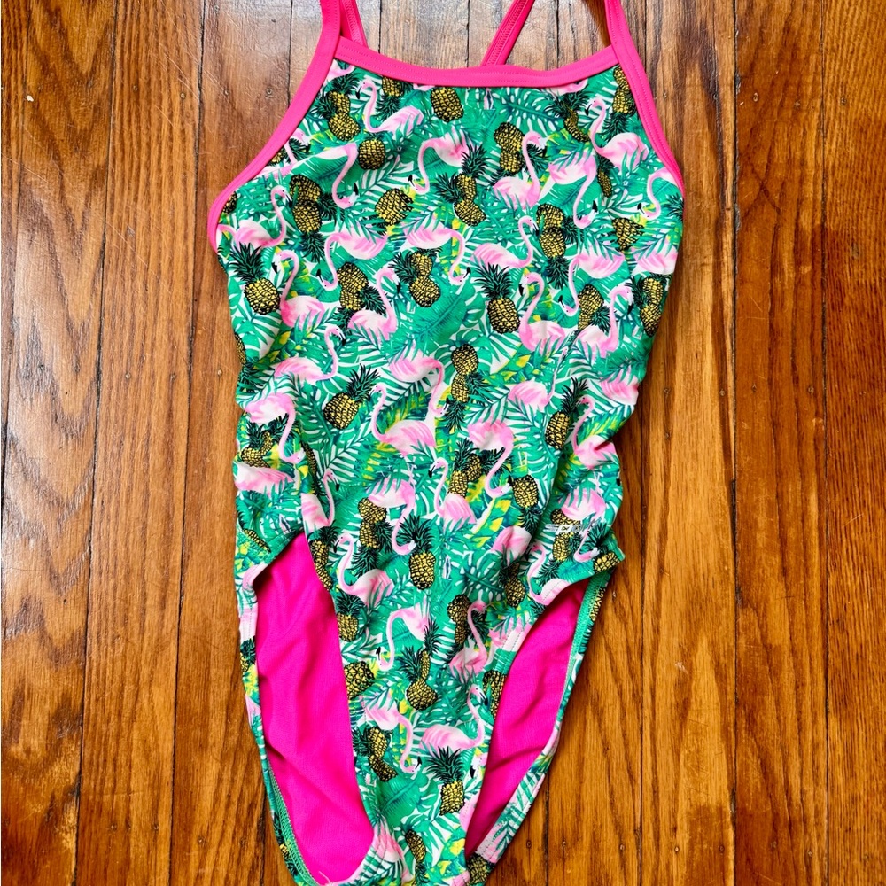 Vibrant Flamingo and Pineapple Kids One Piece Swimsuit